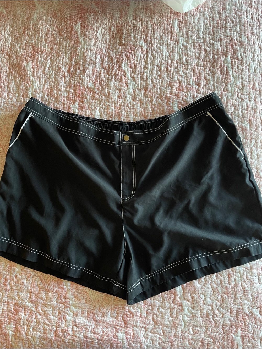 Women's Black Swim Shorts with White Contrast Stitching
